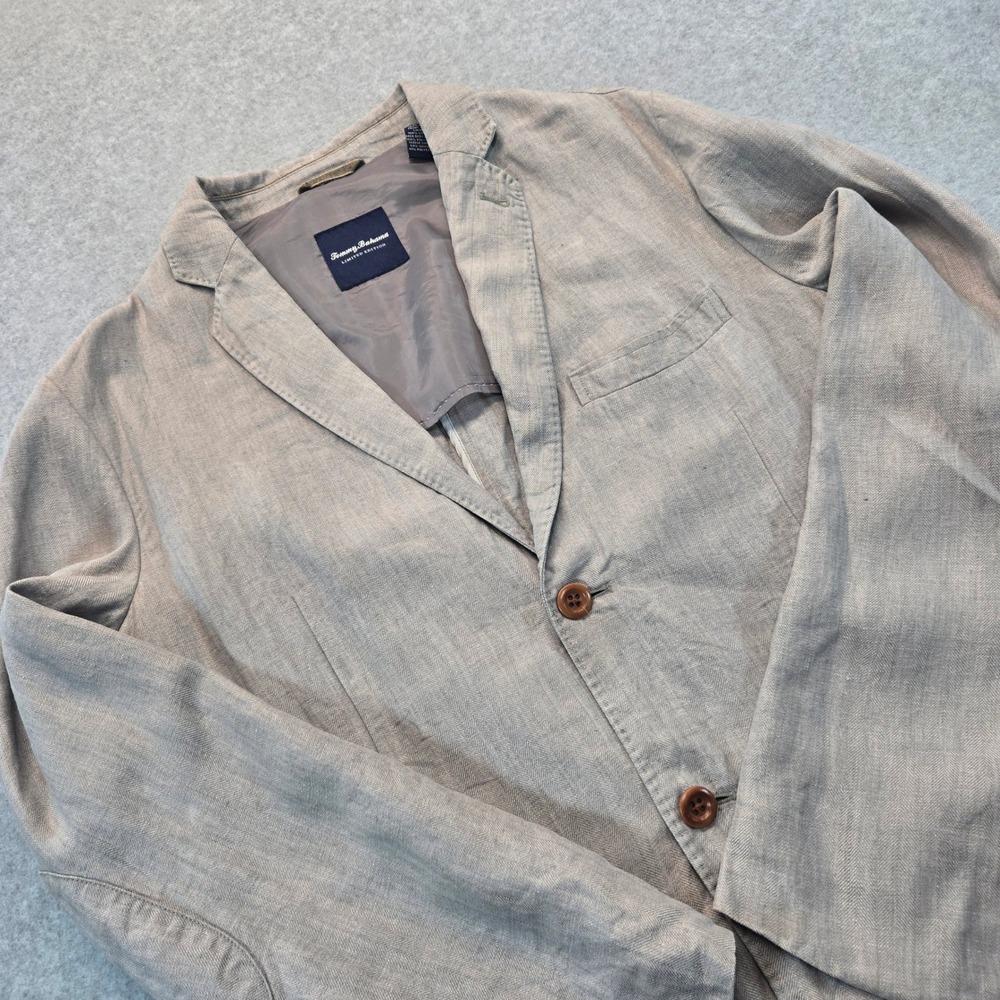 Tommy Bahama Limited Edition Mens Linen Herringbone Blazer Tan Beige Sz M